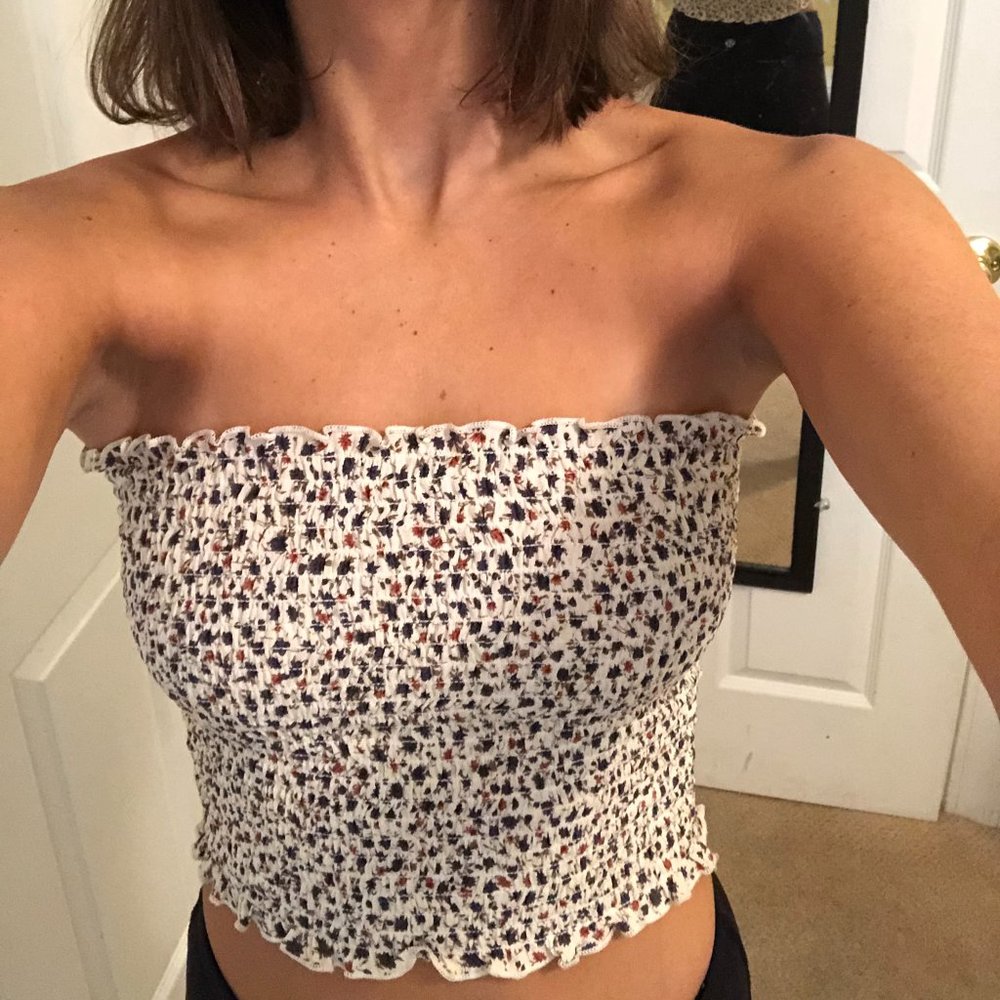 Ribbed floral tube top